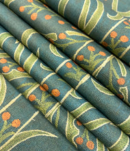 Load image into Gallery viewer, St. Frank Teal Vines Suzani Linen Cotton Floral Upholstery Drapery Fabric STA 5119