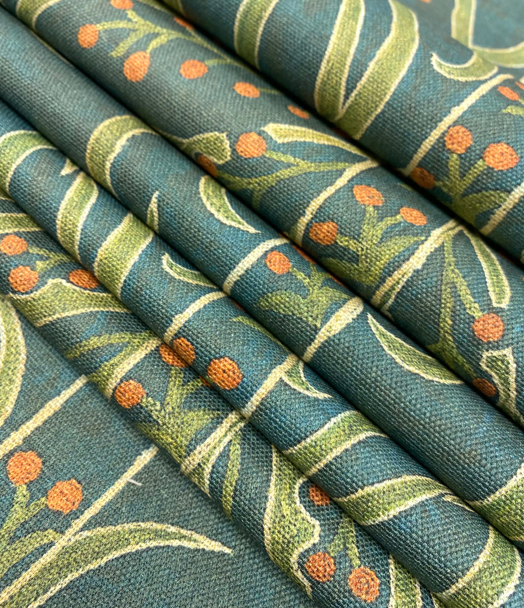 St. Frank Teal Vines Suzani Linen Cotton Floral Upholstery Drapery Fabric STA 5119