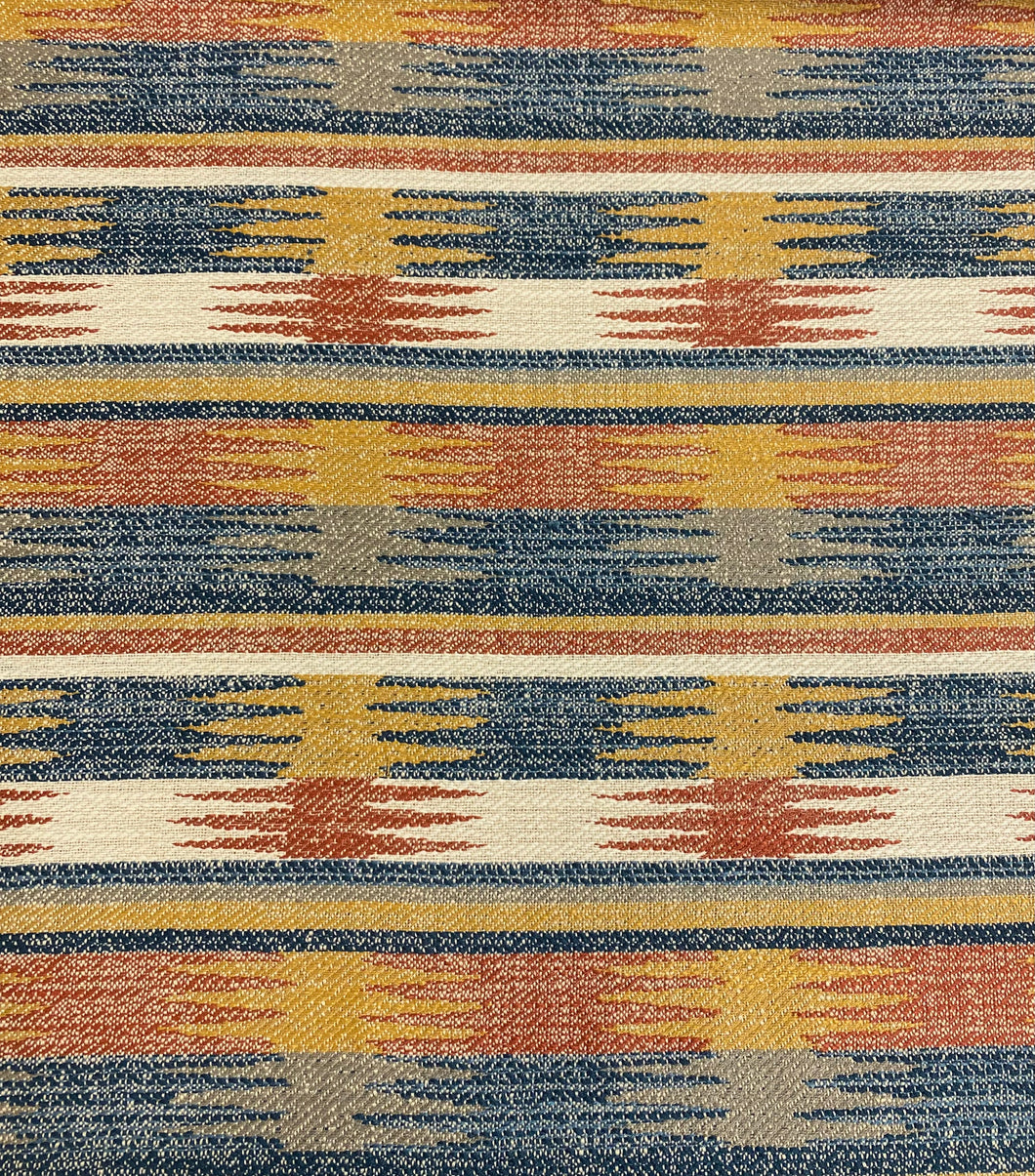 Kovi Madras Beige Blue Red Southwestern Kilim Water & Stain Resistant Upholstery Fabric STA 5023