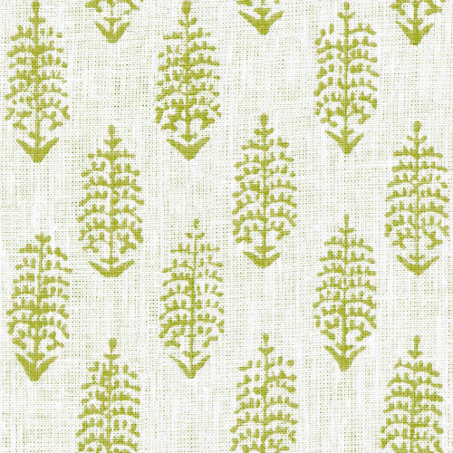 Cream Lime Green Small Print Botanical Linen Drapery Fabric FB