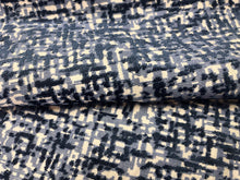 Load image into Gallery viewer, 1.5 Yard Norbar Leeds River Navy Blue Off White Abstract Velvet Upholstery Fabric