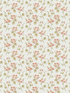 Cotton Floral Embroidered Cream Peach Coral Taupe Sage Green Drapery Fabric