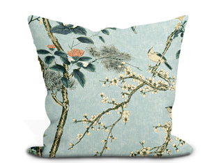 Botanical Thibaut Willow Tree Navy Throw Pillow Cover