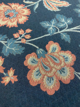 Load image into Gallery viewer, Navy Blue Coral Beige Foral Jacobean Matelasse Upholstery Fabric WHS 4624