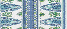 Load image into Gallery viewer, Cotton Linen Cream Aqua Blue Green Stripe Floral Drapery Fabric FB