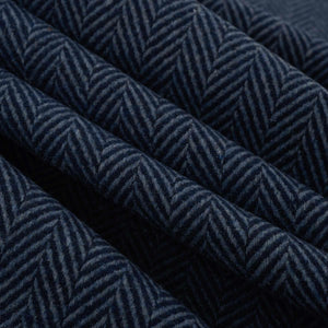 Wool Blend Navy French Blue MCM Mid Century Modern Herringbone Upholstery Drapery Fabric FB