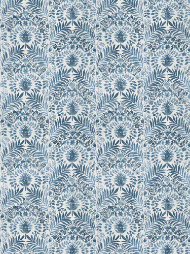 Cotton Linen Cream Navy Blue Grey Floral Upholstery Drapery Fabric FB