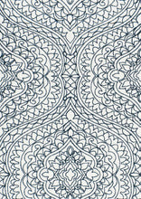 Load image into Gallery viewer, Cotton Blend White Navy Blue Medallion Embroidered Drapery Fabric FB