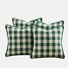 Load image into Gallery viewer, Four 22” x 22” Pillow Covers in Schumacher’s Picnic Indoor/Outdoor Emerald with Self-Piping