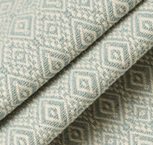Load image into Gallery viewer, Crypton Seafoam Aqua Cream Diamond Geometric Stain Resistant Upholstery Fabric
