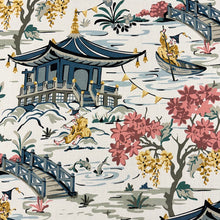 Load image into Gallery viewer, Ivory Coral Yellow Teal Blue Chinoiserie Upholstery Drapery Fabric MGF