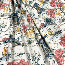 Load image into Gallery viewer, Ivory Coral Yellow Teal Blue Chinoiserie Upholstery Drapery Fabric MGF