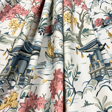 Load image into Gallery viewer, Ivory Coral Yellow Teal Blue Chinoiserie Upholstery Drapery Fabric MGF