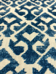 Carolina Irving Tamar on Natural Indigo Navy Blue Cream Linen Upholstery Drapery Fabric STA 5118