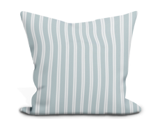Load image into Gallery viewer, Custom Pillow Cover in Floral Thibaut Payton Stripe in Spa Blue - One Side