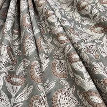 Load image into Gallery viewer, Linen Blend Sage Green Brown Beige Floral Upholstery Drapery Fabric MGF