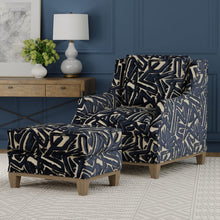 Load image into Gallery viewer, Navy Blue Beige Abstract Cut Velvet Upholstery Fabric / Indigo