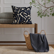 Load image into Gallery viewer, Navy Blue Beige Abstract Cut Velvet Upholstery Fabric / Indigo