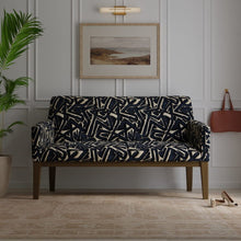 Load image into Gallery viewer, Navy Blue Beige Abstract Cut Velvet Upholstery Fabric / Indigo