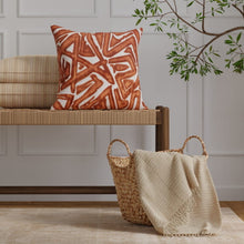 Load image into Gallery viewer, Rusty Red Orange Taupe Abstract Geometric Cut Velvet Upholstery Fabric