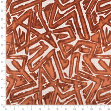 Load image into Gallery viewer, Rusty Red Orange Taupe Abstract Geometric Cut Velvet Upholstery Fabric