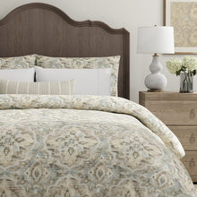 Load image into Gallery viewer, Sky Blue Grey Cream Ikat Medallion Upholstery Drapery Fabric