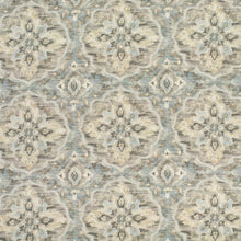 Load image into Gallery viewer, Sky Blue Grey Cream Ikat Medallion Upholstery Drapery Fabric