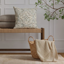 Load image into Gallery viewer, Sky Blue Grey Cream Ikat Medallion Upholstery Drapery Fabric