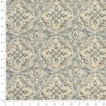 Load image into Gallery viewer, Sky Blue Grey Cream Ikat Medallion Upholstery Drapery Fabric