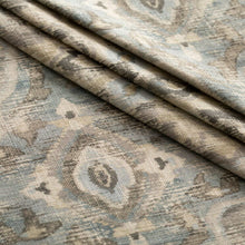 Load image into Gallery viewer, Sky Blue Grey Cream Ikat Medallion Upholstery Drapery Fabric