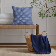 Load image into Gallery viewer, Cotton Navy Blue White Small Scale Diamond Floral Upholstery Drapery Fabric