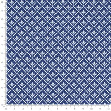 Load image into Gallery viewer, Cotton Navy Blue White Small Scale Diamond Floral Upholstery Drapery Fabric