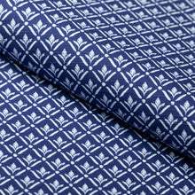 Load image into Gallery viewer, Cotton Navy Blue White Small Scale Diamond Floral Upholstery Drapery Fabric