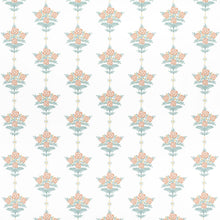 Load image into Gallery viewer, Cotton White Coral Teal Blue Floral Chintz Upholstery Drapery Fabric