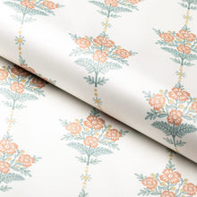Load image into Gallery viewer, Cotton White Coral Teal Blue Floral Chintz Upholstery Drapery Fabric