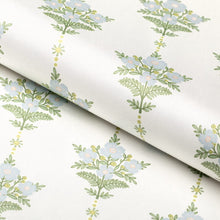 Load image into Gallery viewer, Cotton White Green Blue Floral Chintz Upholstery Drapery Fabric