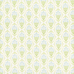 Cotton White Green Blue Floral Chintz Upholstery Drapery Fabric