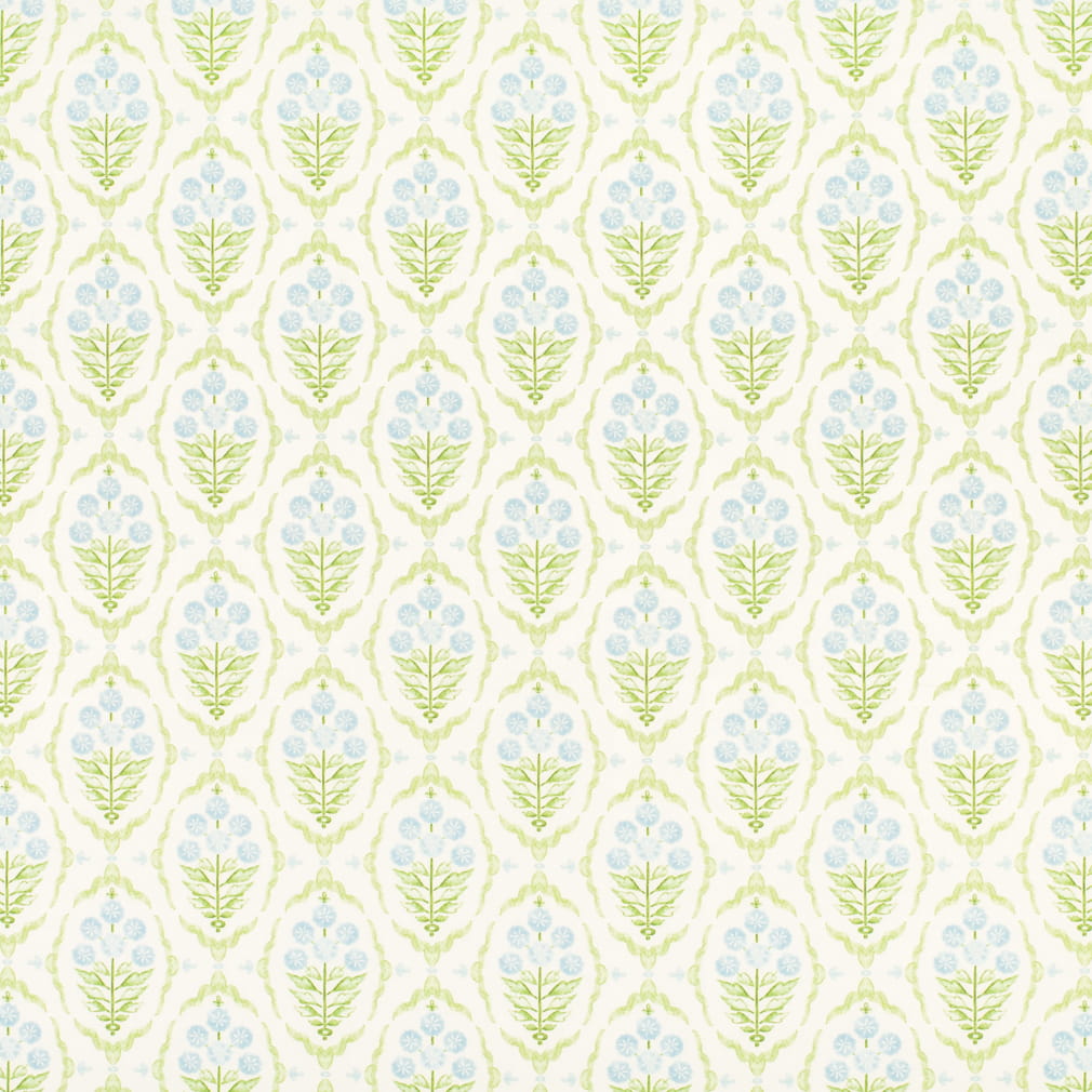 Cotton White Green Blue Floral Chintz Upholstery Drapery Fabric