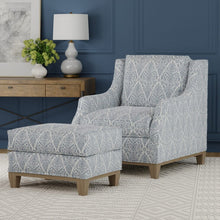Load image into Gallery viewer, Cotton French Blue White Floral Geometric Upholstery Drapery Fabric / French Blue