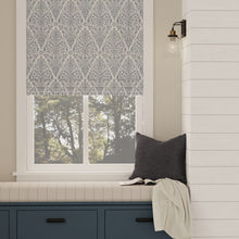 Load image into Gallery viewer, Cotton French Blue White Floral Geometric Upholstery Drapery Fabric / French Blue