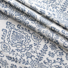Load image into Gallery viewer, Cotton French Blue White Floral Geometric Upholstery Drapery Fabric / French Blue
