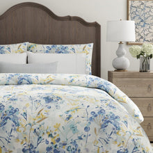 Load image into Gallery viewer, Seafoam Aqua Teal Mustard Brown Teal Cream Purple Abstract Floral Upholstery Drapery Fabric / Dusty Blue