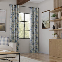 Load image into Gallery viewer, Seafoam Aqua Teal Mustard Brown Teal Cream Purple Abstract Floral Upholstery Drapery Fabric / Dusty Blue