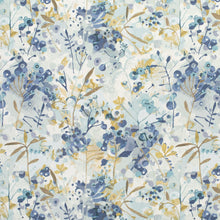 Load image into Gallery viewer, Seafoam Aqua Teal Mustard Brown Teal Cream Purple Abstract Floral Upholstery Drapery Fabric / Dusty Blue