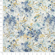 Load image into Gallery viewer, Seafoam Aqua Teal Mustard Brown Teal Cream Purple Abstract Floral Upholstery Drapery Fabric / Dusty Blue