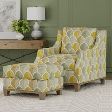 Load image into Gallery viewer, Ivory Aqua Chartreuse Olive Green Embroidered Geometric Drapery Fabric / Chartreuse