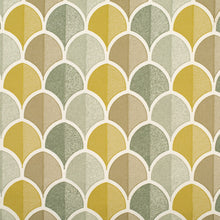 Load image into Gallery viewer, Ivory Aqua Chartreuse Olive Green Embroidered Geometric Drapery Fabric / Chartreuse