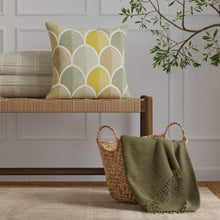 Load image into Gallery viewer, Ivory Aqua Chartreuse Olive Green Embroidered Geometric Drapery Fabric / Chartreuse