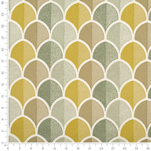 Load image into Gallery viewer, Ivory Aqua Chartreuse Olive Green Embroidered Geometric Drapery Fabric / Chartreuse