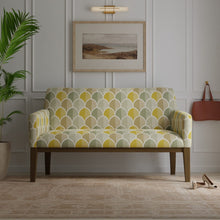 Load image into Gallery viewer, Ivory Aqua Chartreuse Olive Green Embroidered Geometric Drapery Fabric / Chartreuse